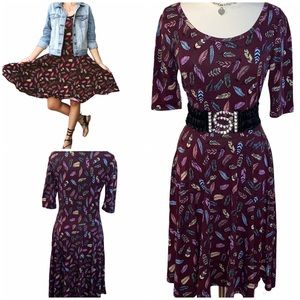 LuLaRoe Burgundy Feather Nicole Fit & Flare Dress